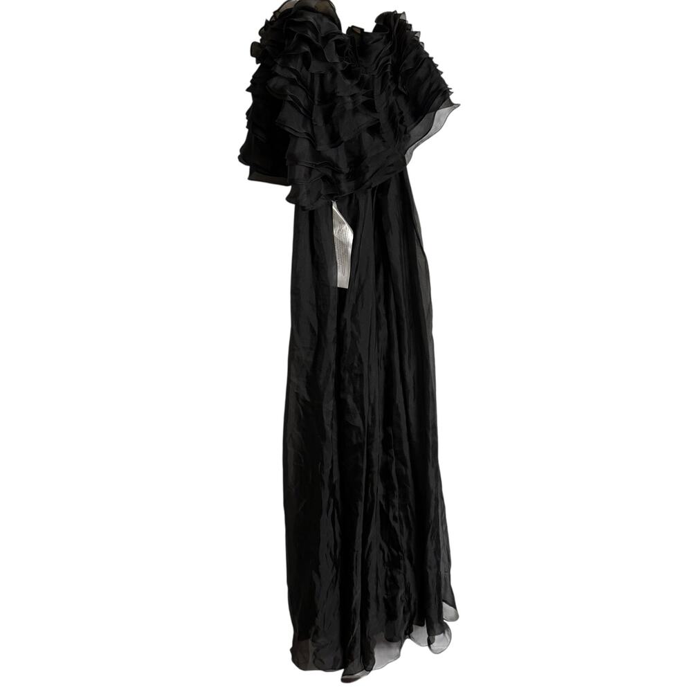 Mac Duggal Black Ruffle Layered One Shoulder Evening Formal Gown Size 8 - Picture 10 of 10